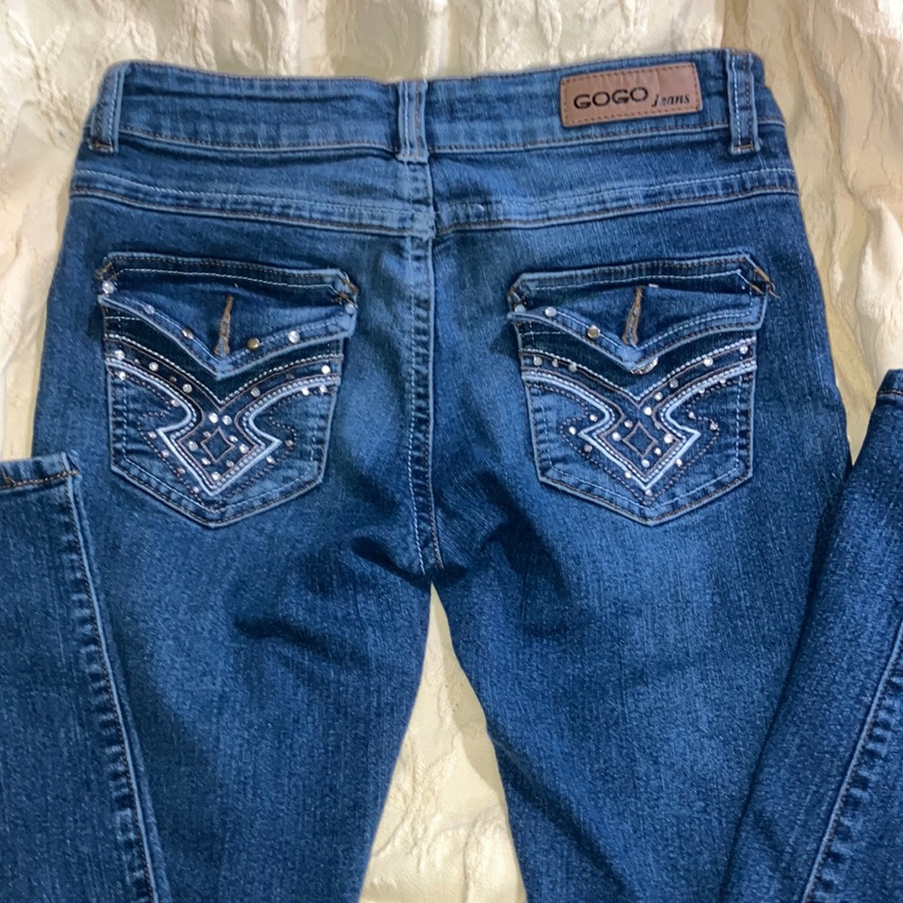 GOGO Blue Straight Leg Jeans with Signature Embroidery